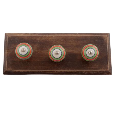 Pea Green Striped Ceramic Wooden Hooks